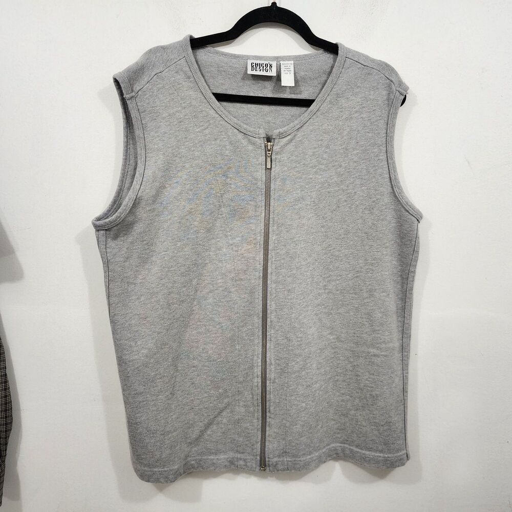 Chico's Design Crew Neck Full Zip Knit Vest Heathered Gray Ribbed Texture 16/XL